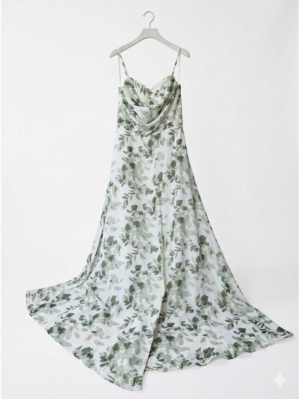 Maxi Green Dress Wedding Event Lacing Cowl Fairy Leafy Ethereal Romantic 16